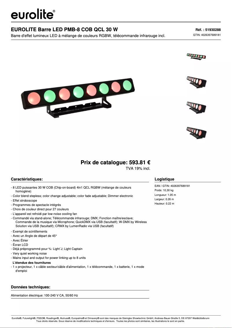 Page 1 de la notice Fiche technique Eurolite LED PMB-8