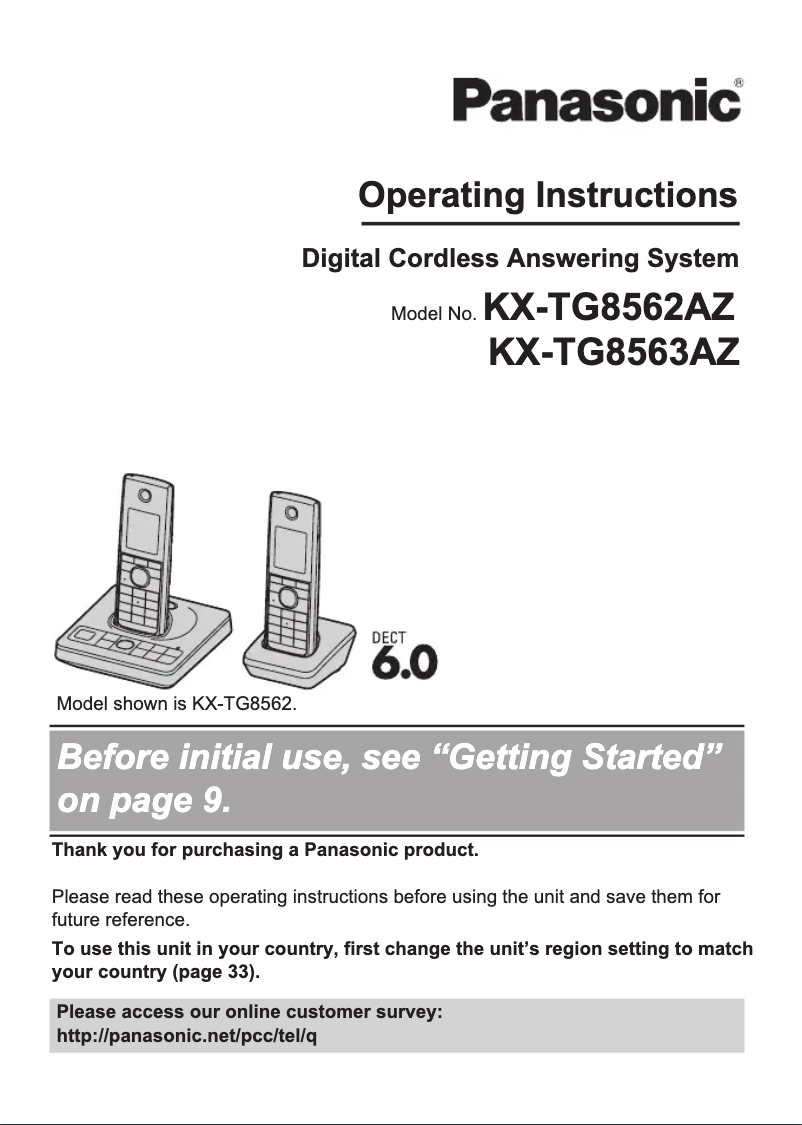 Imagen de la primera página del manual del dispositivo KX-TG8562