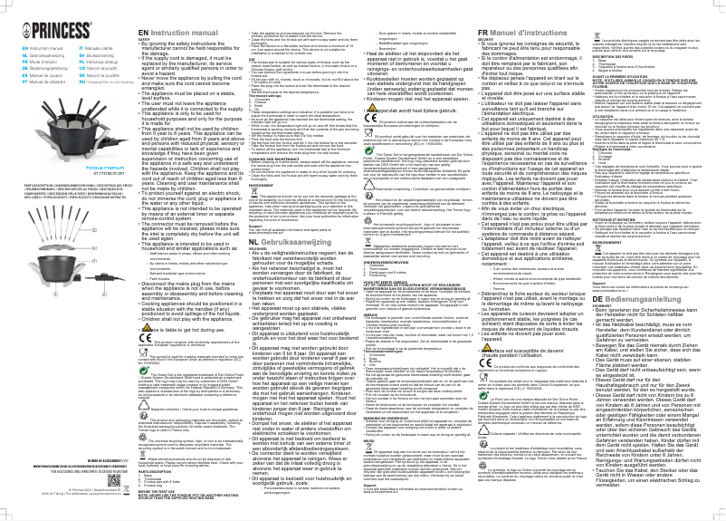 Image de la première page du manuel de l'appareil Fondue Premium 173100