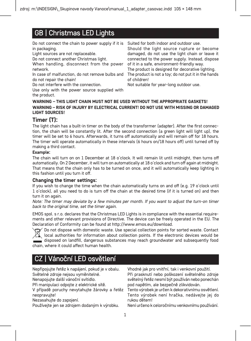 Page 1 de la notice Manuel utilisateur Emos D5AW02