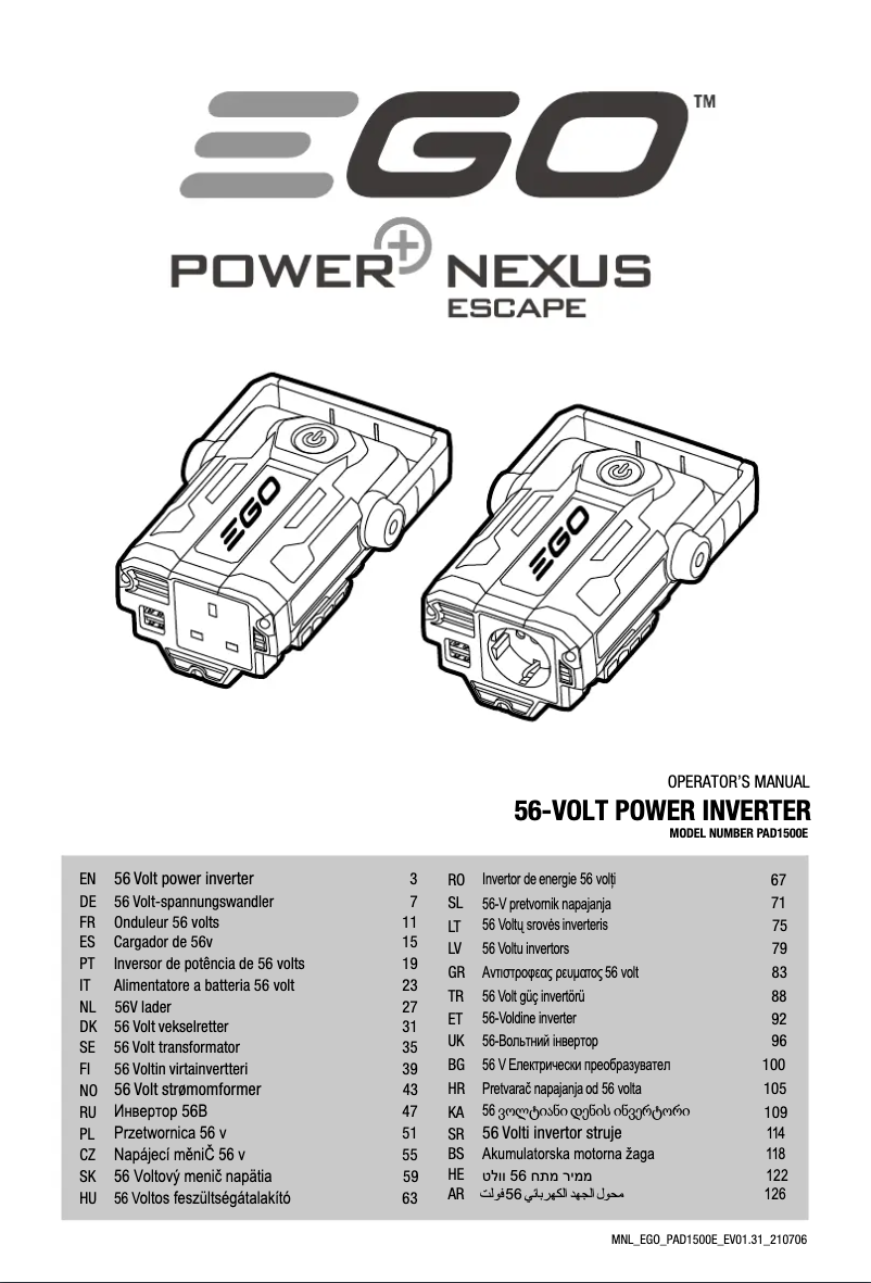 Page n°1 - Manuel utilisateur EGO PAD1500E