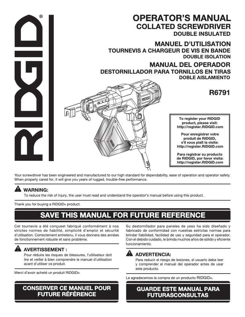 Page n°1 - Manuel utilisateur Ridgid R6791