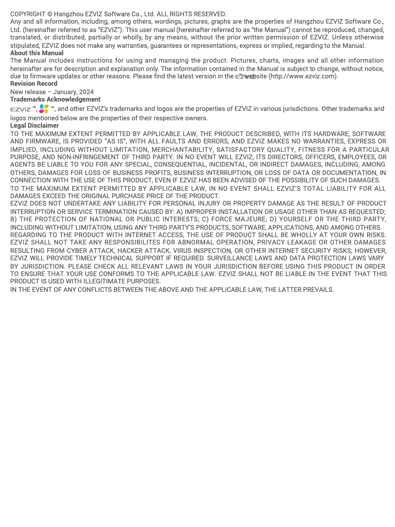 Page 1 de la notice Manuel utilisateur EZVIZ H8c Pro 2K