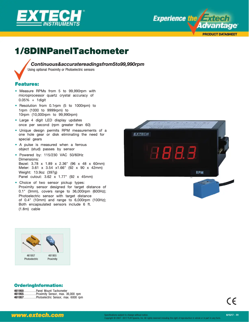 Page 1 de la notice Fiche technique Extech 461950
