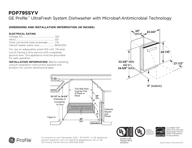 Page n°1 - Fiche technique GE PDP795SYVFS
