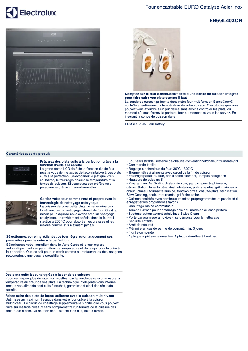 Page 1 de la notice Fiche technique Electrolux EB6GL40XCN