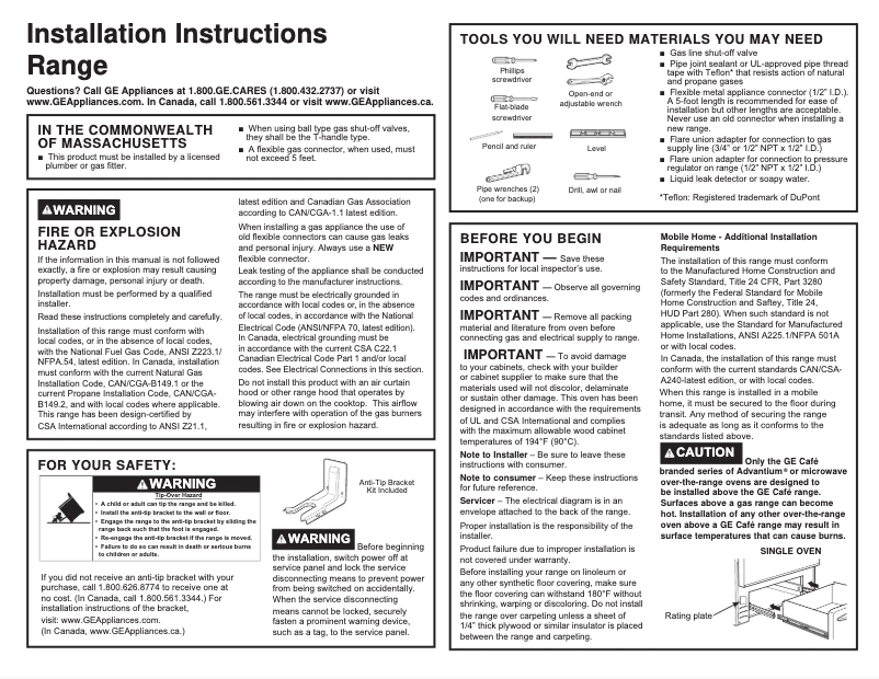 Page 1 de la notice Guide d'installation GE JGSS61SPSS