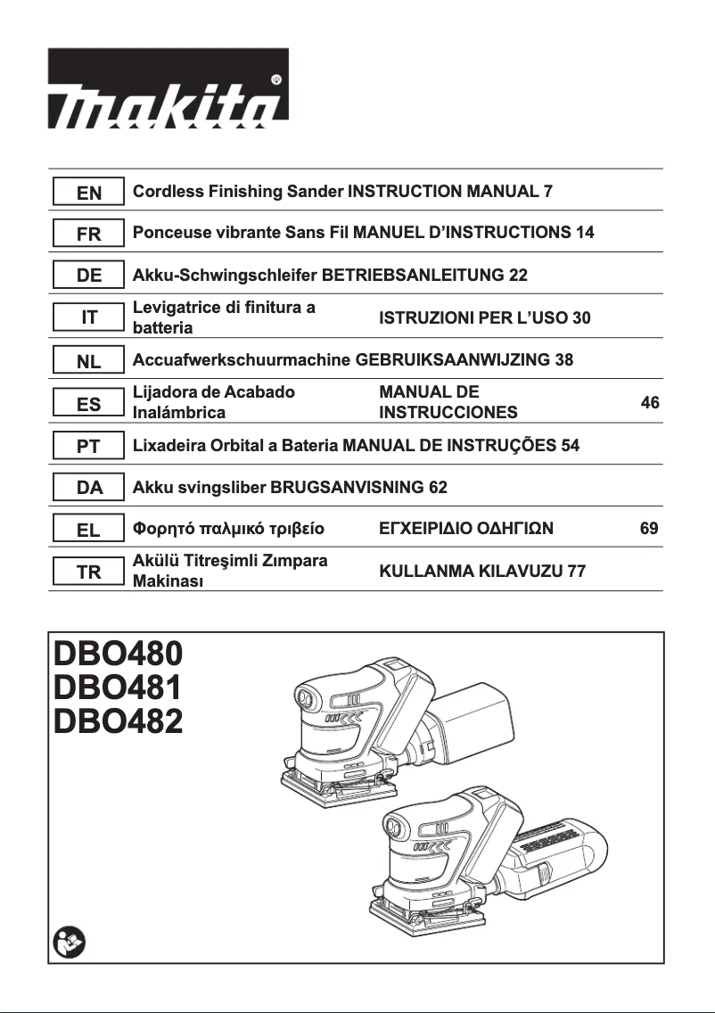 Page 1 de la notice Manuel utilisateur Makita DBO482