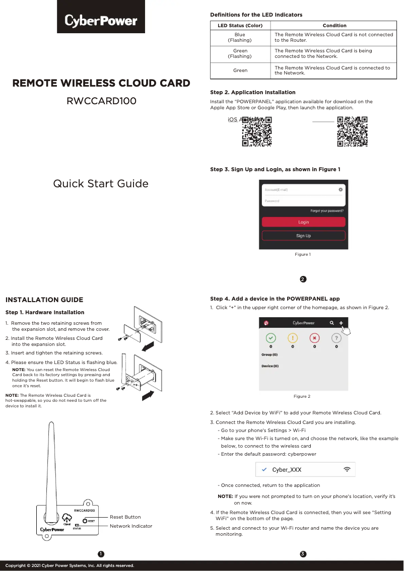 Page n°1 - Guide de démarrage rapide CyberPower RWCCARD100