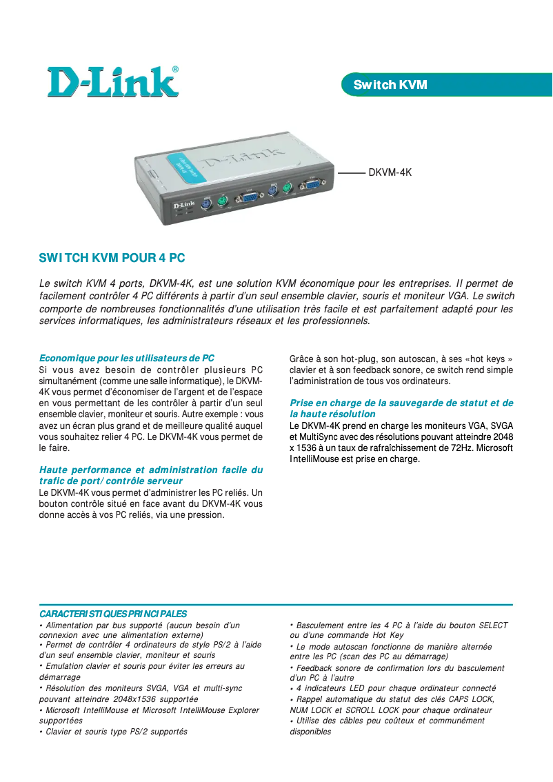 Page 1 de la notice Fiche technique D-Link DKVM-4K