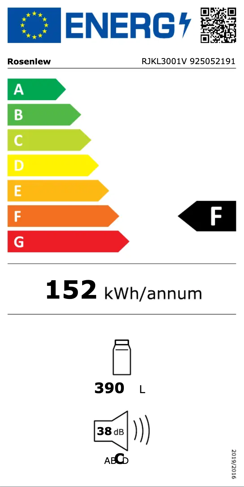 Page n°1 - Label énergétique Rosenlew RJKL3001V