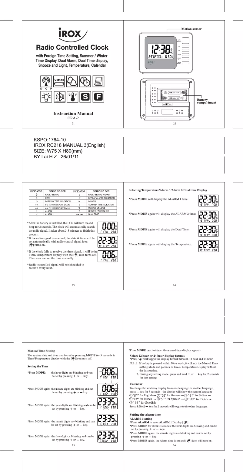 Image de la première page du manuel de l'appareil ORA-2
