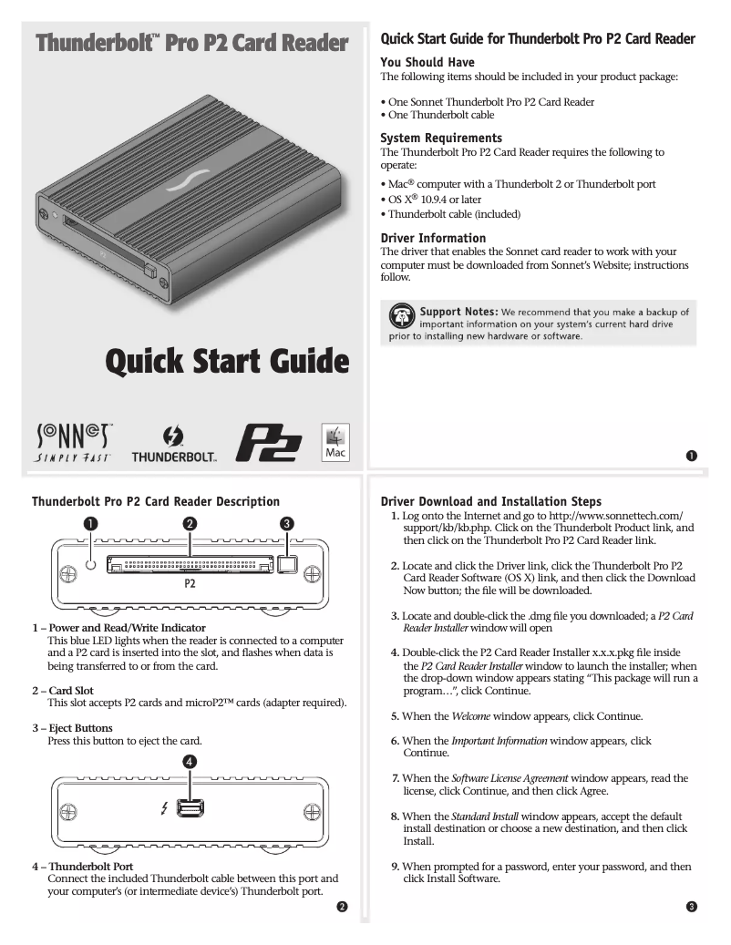 Page n°1 - Manuel utilisateur Sonnet Thunderbolt Pro P2