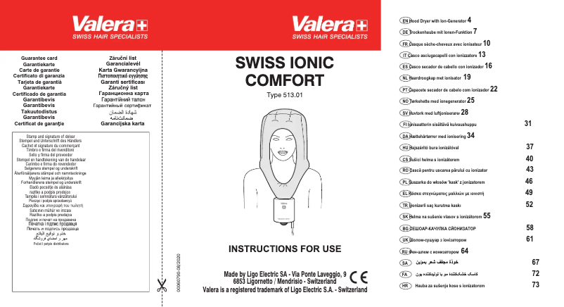 Image de la première page du manuel de l'appareil Swiss Ionic Comfort 513.01