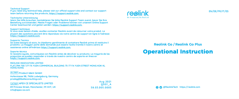 Page 1 de la notice Guide de démarrage rapide Reolink Go