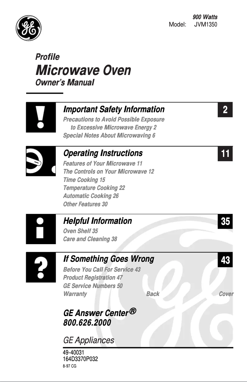 Page 1 de la notice Manuel d'utilisation et d'entretien GE JVM1350SY