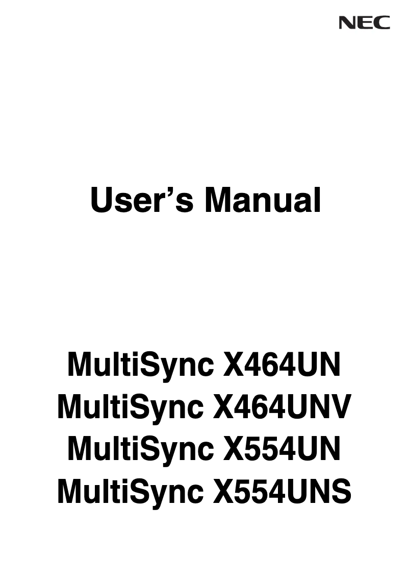 Image de la première page du manuel de l'appareil MultiSync X464UN-TMX4P