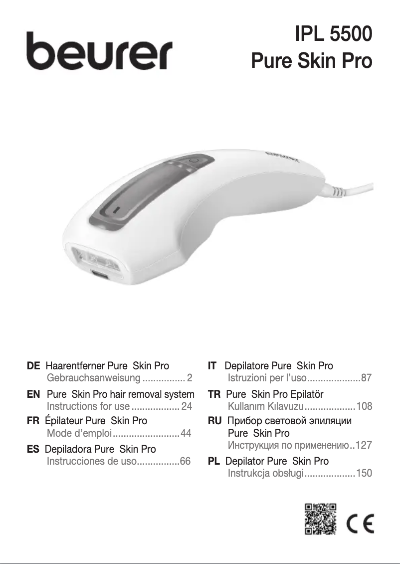 Page 1 de la notice Manuel utilisateur Beurer Pure Skin Pro IPL 5500
