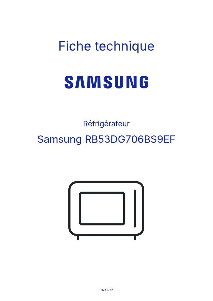 Page n°1 - Fiche technique Samsung RB53DG706BS9EF