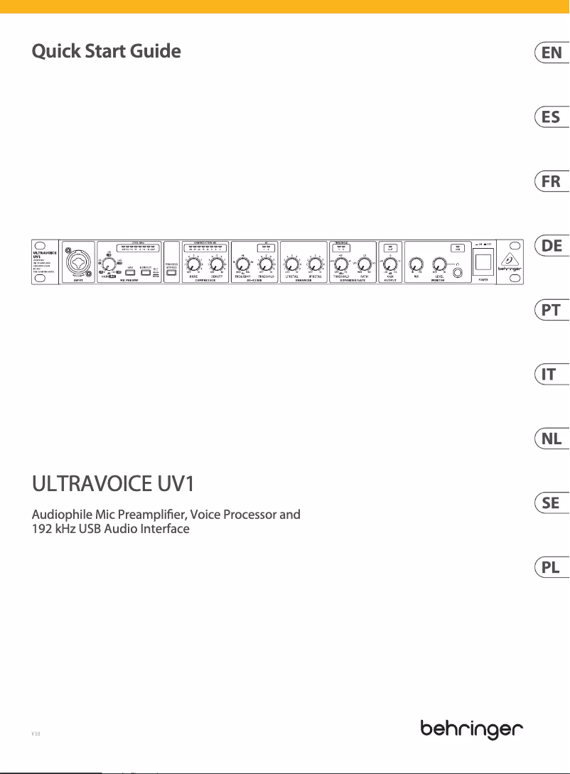 Page 1 de la notice Guide de démarrage rapide Behringer Ultravoice UV1