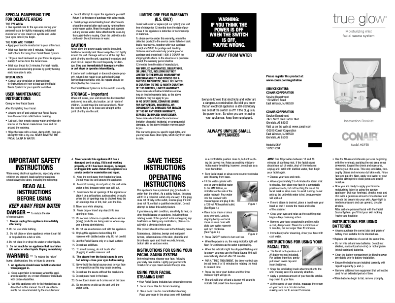 Page 1 de la notice Manuel utilisateur Conair MDF3R