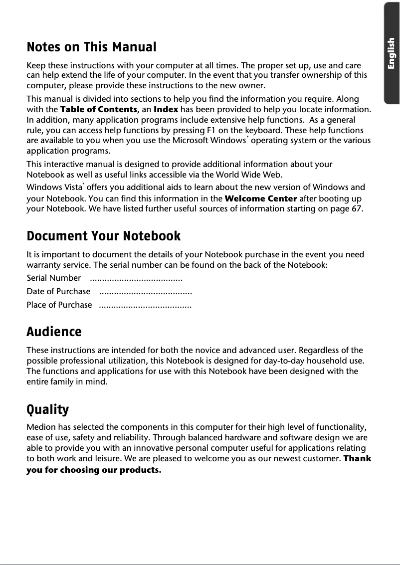 Page 1 de la notice Manuel utilisateur Medion Akoya Extreme X7810 MD 96687