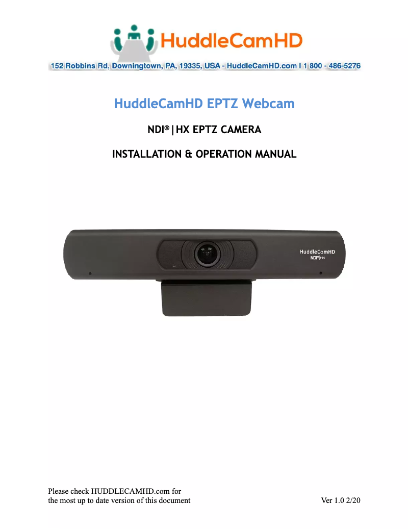 Page n°1 - Manuel utilisateur HuddleCamHD HC-EPTZ