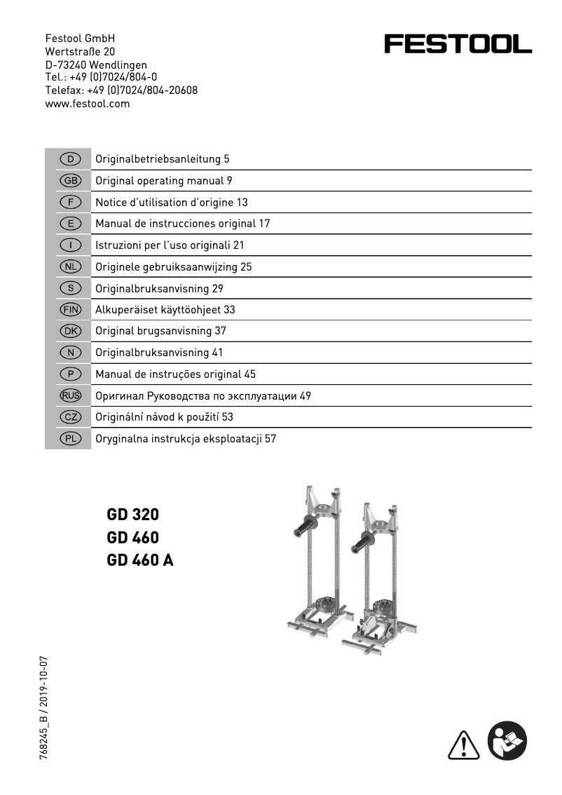 Page 1 de la notice Manuel utilisateur Festool GD 320