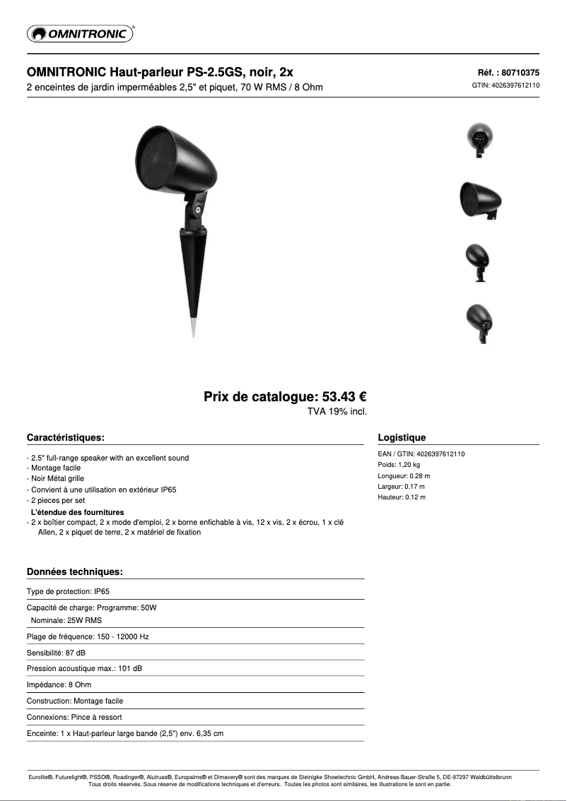 Page n°1 - Fiche technique Omnitronic PS-2
