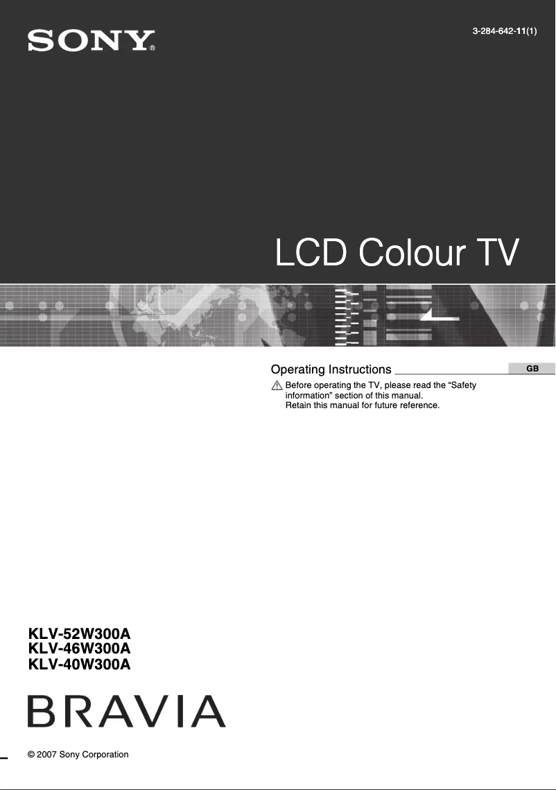 Image de la première page du manuel de l'appareil Bravia KLV-40W300A