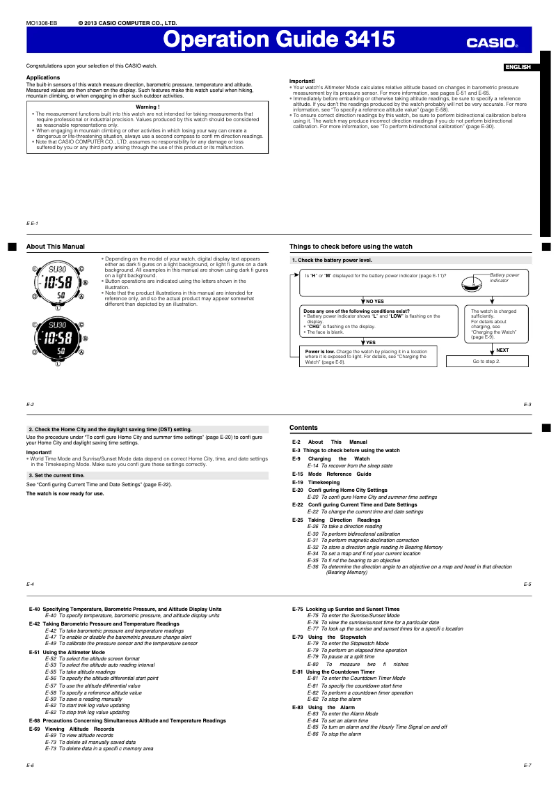 Image de la première page du manuel de l'appareil Pro Trek PRG-270-1ER