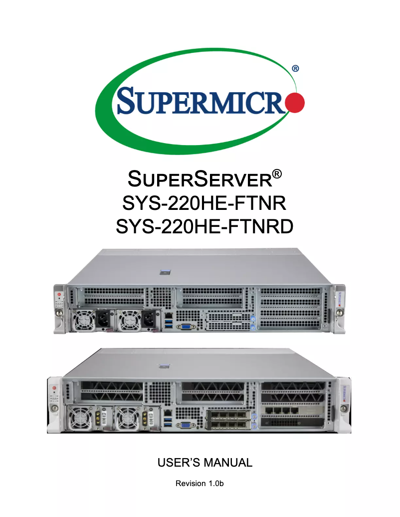Page 1 de la notice Manuel utilisateur Supermicro SuperServer SYS-220HE-FTNRD