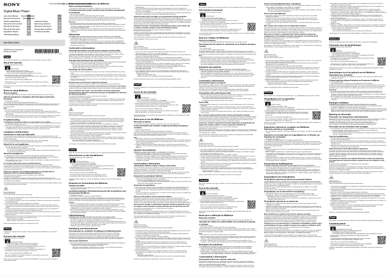 Page 1 de la notice Manuel utilisateur Sony NW-E393L