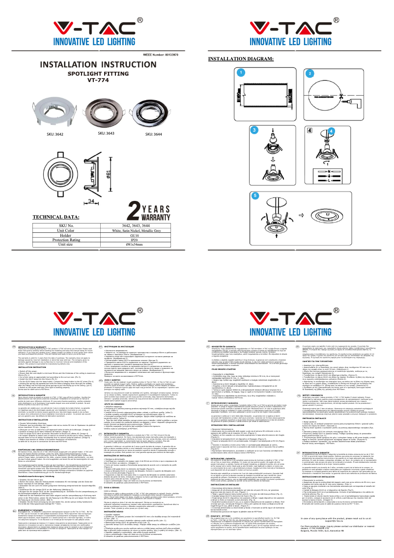 Page 1 de la notice Manuel utilisateur V-TAC VT-774