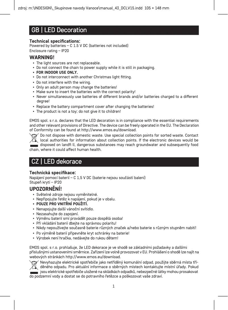 Page n°1 - Manuel utilisateur Emos DCLV15
