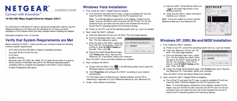 Page n°1 - Guide d'installation Netgear GA311