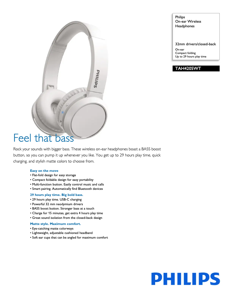 Page 1 de la notice Fiche technique Philips TAH4205