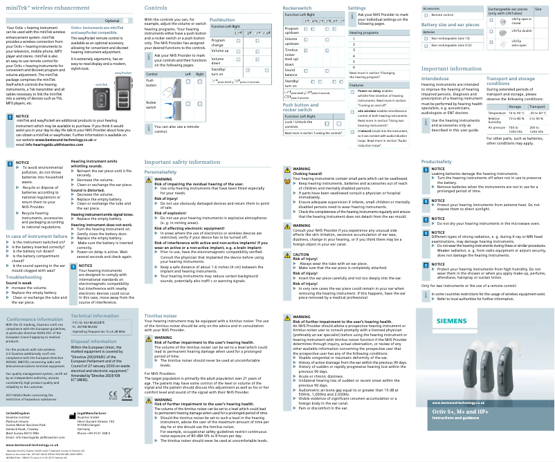 Page 1 de la notice Manuel utilisateur Siemens Octiv S+