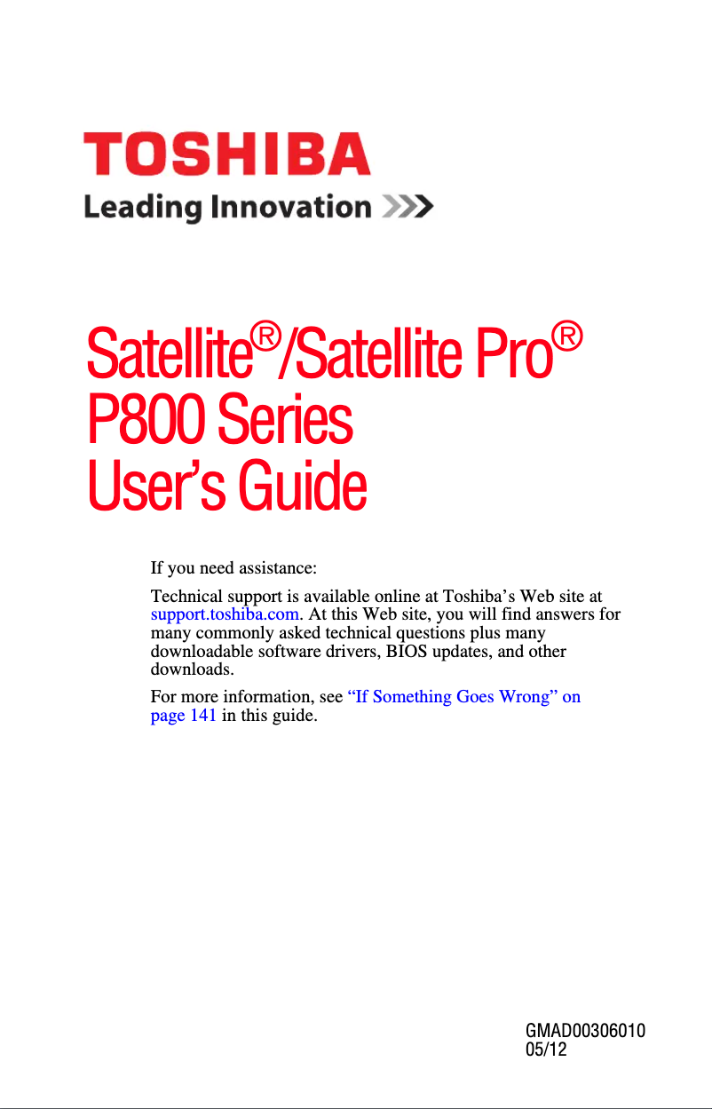 Page n°1 - Manuel utilisateur Toshiba Satellite Pro P800