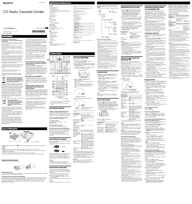 Page n°1 - Manuel utilisateur Sony CFD-RG880CP