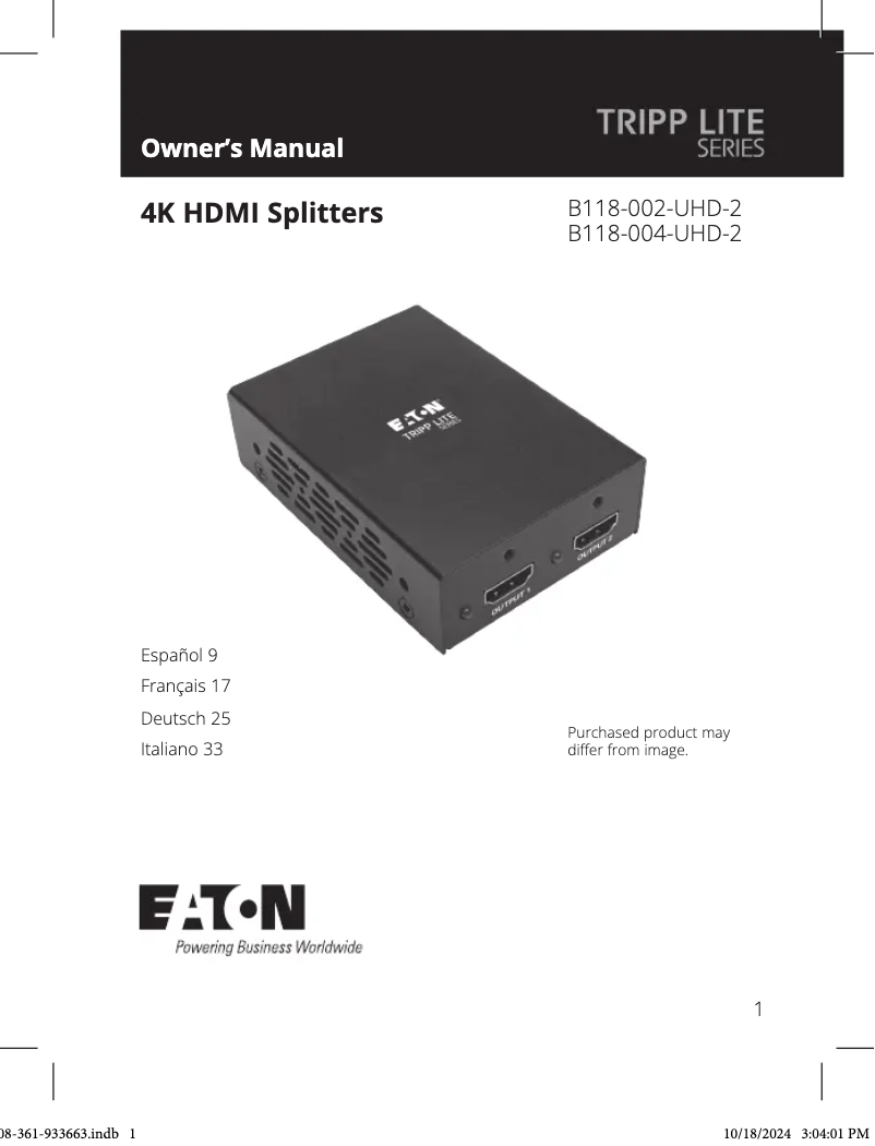 Page 1 de la notice Manuel utilisateur Tripp Lite B118-002-UHD-2