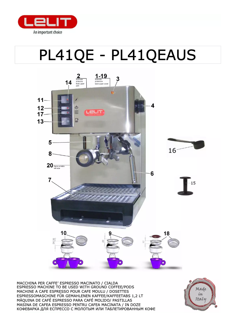 Page n°1 - Manuel utilisateur Lelit Anita PL042QE