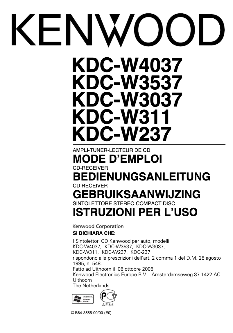 Page n°1 - Manuel utilisateur Kenwood KDC-W311GY