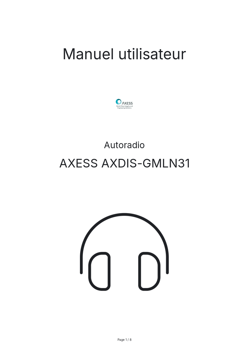 Image de la première page du manuel de l'appareil AXDIS-GMLN31