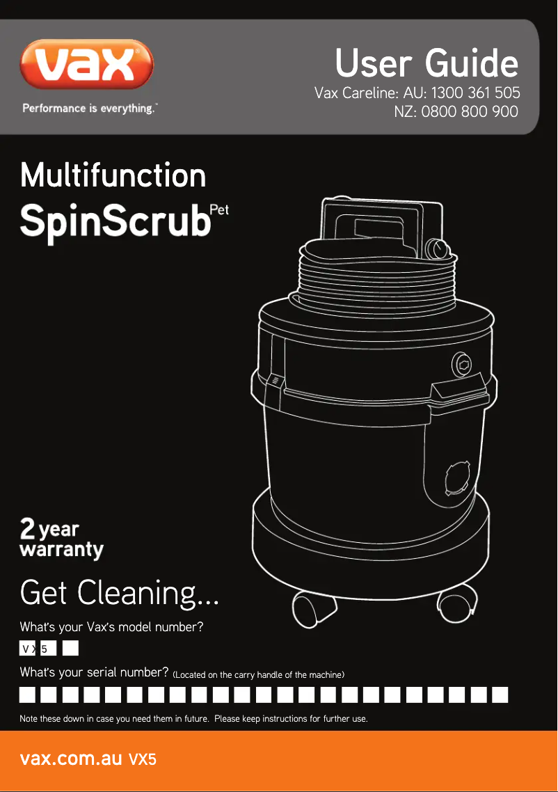 Image de la première page du manuel de l'appareil Spinscrub Pet VX5