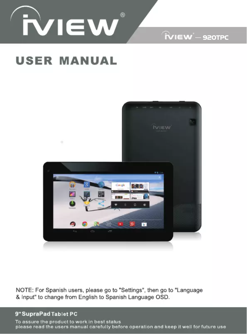 Page n°1 - Manuel utilisateur IVIEW SuparPad 920TPC