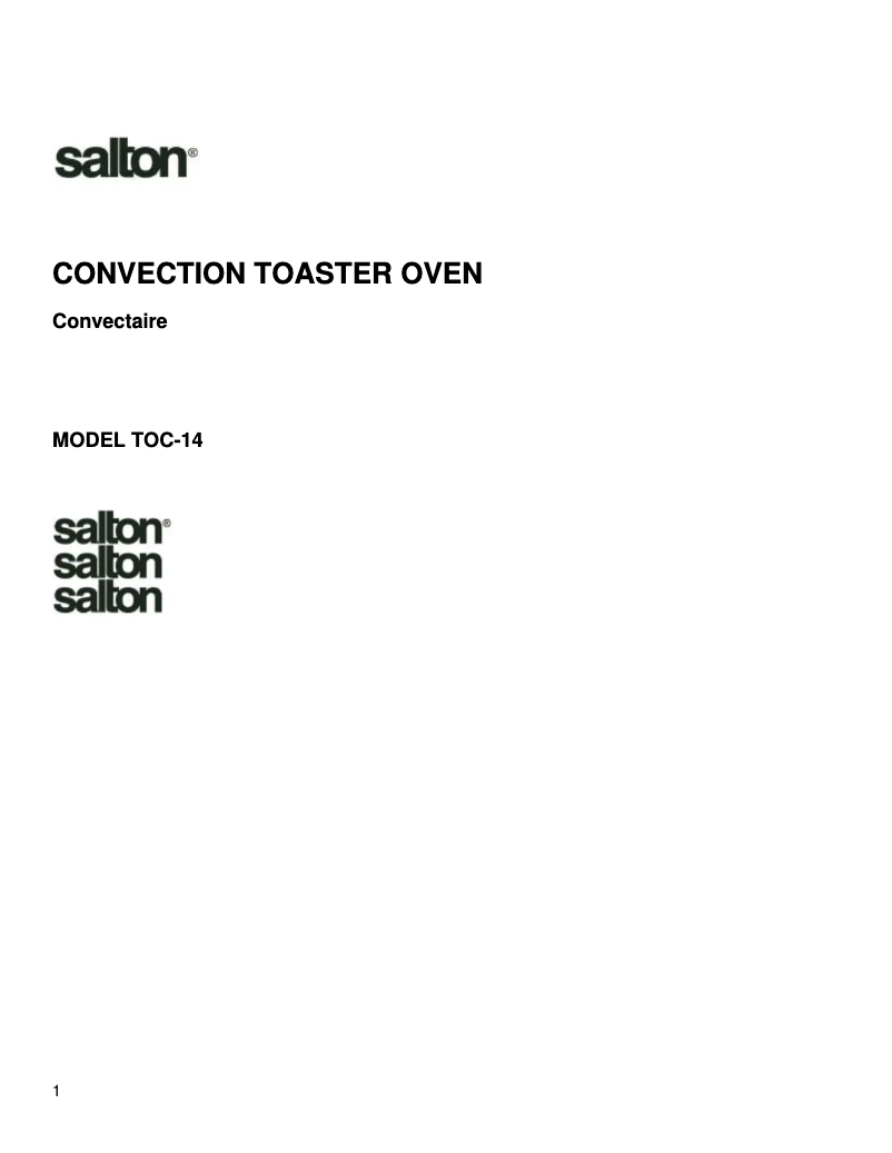 Page 1 de la notice Manuel utilisateur Salton TOC-14
