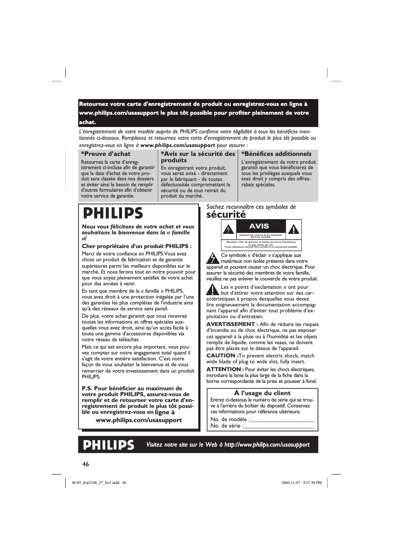 Page 1 of the manual User Manual Philips DVP3140