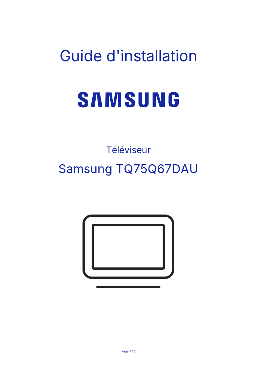 Page n°1 - Guide d'installation Samsung TQ75Q67DAU