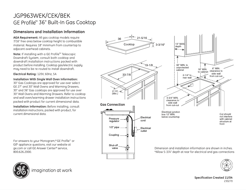 Page n°1 - Fiche technique GE Profile JGP963BEKBB